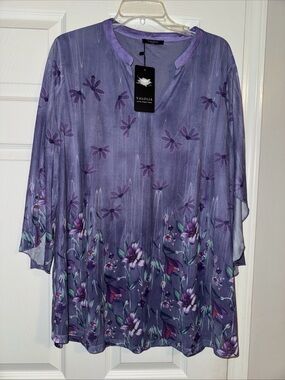 Purple Floral V-Neck Blouse